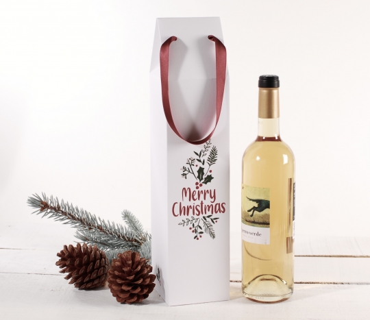 Caja de cartón para vinos con estampado navideño