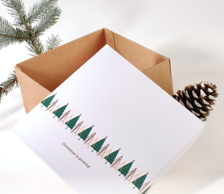 Caja cuadrada con tapa y estampado navideño