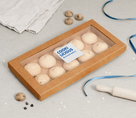 Cardboard box with window for cookies.