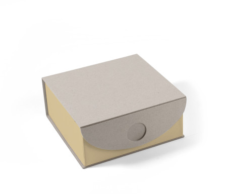 Square box made of rigid ecological cardboard, assembled and glued.