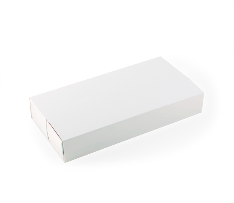 Long cardboard box for sushi with a sleeve.