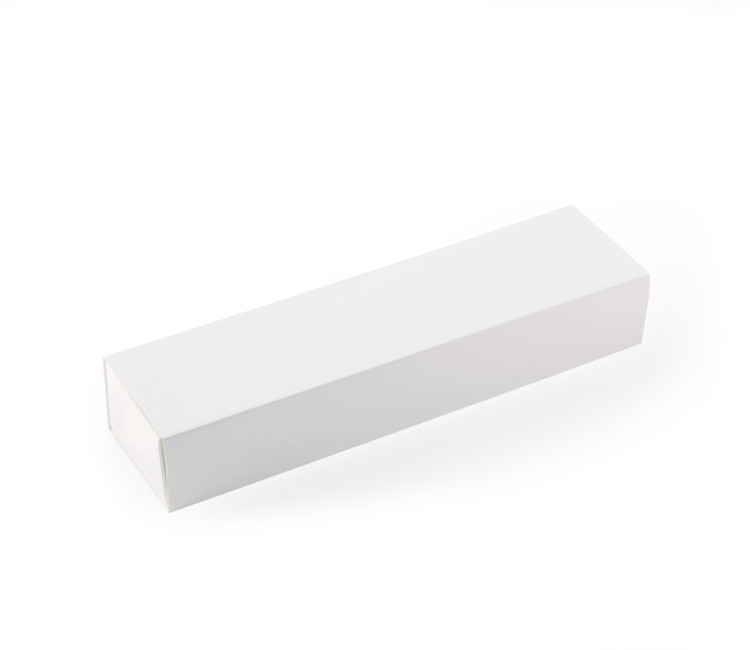 Long cardboard box for sushi with a sleeve.