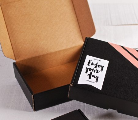 Box decorated with washi tape and "Happy" stickers