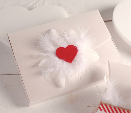 Geschenkbox mit Herz und Federn