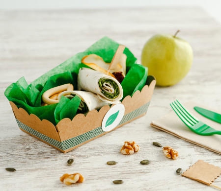 Elongated take-away box without a lid