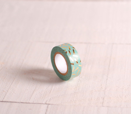 Mint-coloured washi tape with gold confetti