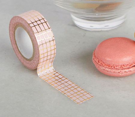 Washi tape rose à quadrillage doré