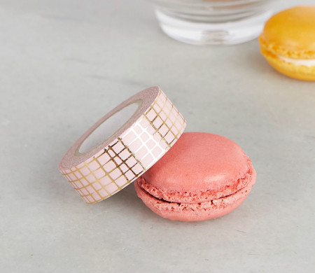 Washi tape rosa con griglia dorata