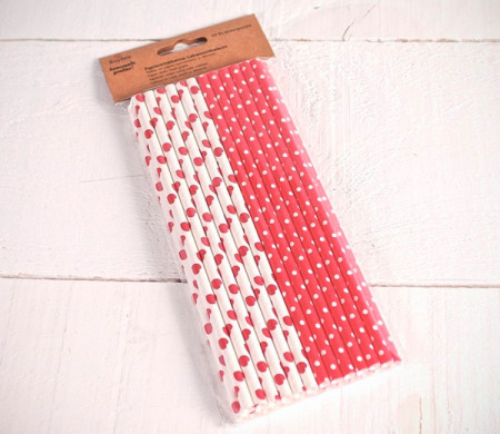 Paper Straws Decorated with a Red Print