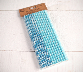 Blue decorated paper straws