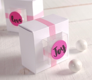 Caja regalo con marco en blanco y rosa