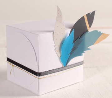 Square gift box with feathers