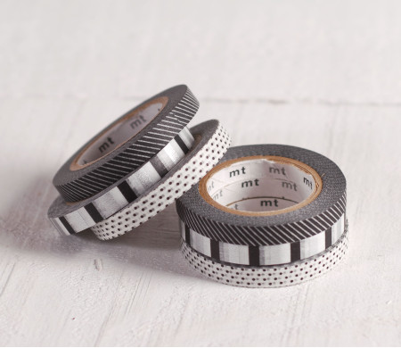 3 Washi-Tapes mit schwarz-weißen Mustern