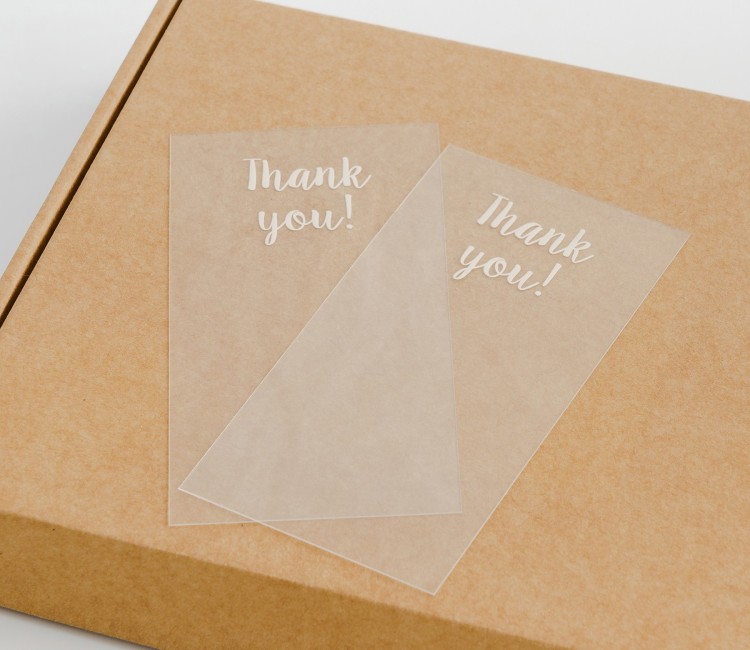 Etiqueta transparente "Thank you" para envíos