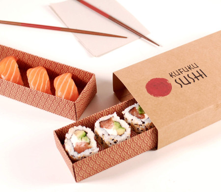 Boîte en carton allongée pour sushis avec b... | SelfPackagi
