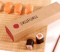 Long cardboard box for sushi with sleeve